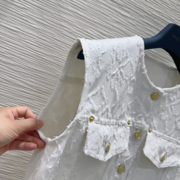 LV 25S Monograw Jacquard Fabric Vest Jacket White Cotton