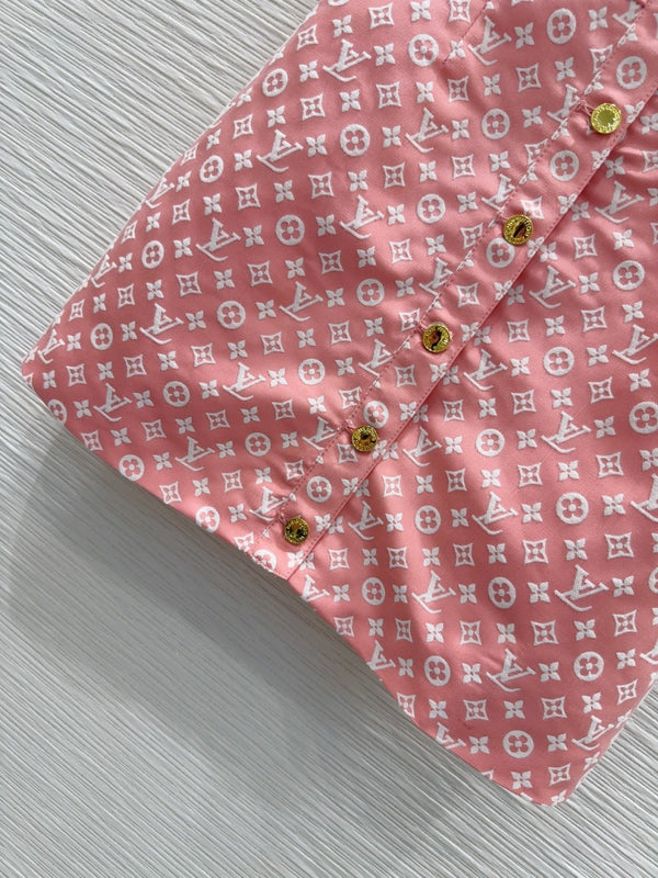 LV 25 White Logo Vest Dress Pink Cotton Wool