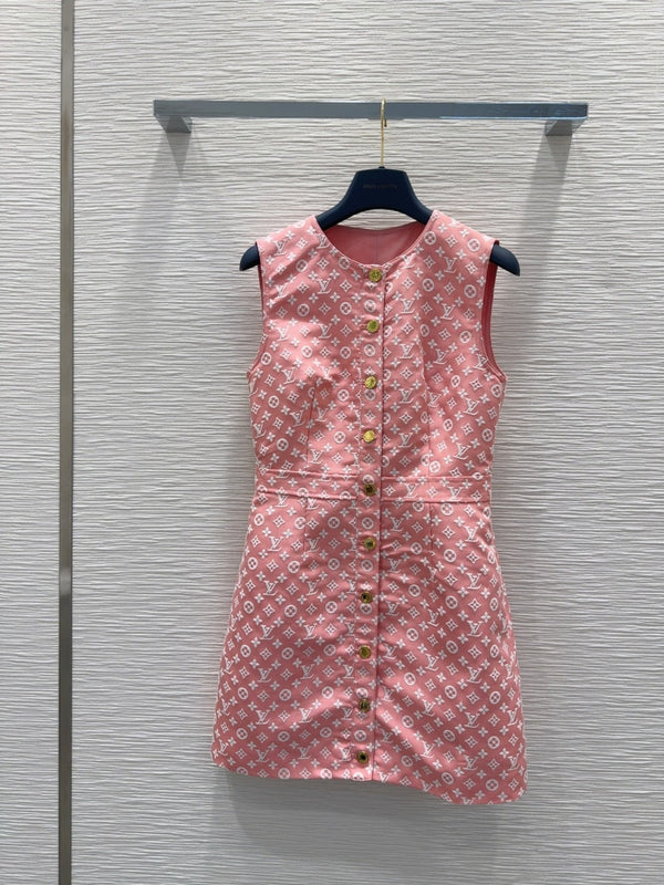 LV 25 White Logo Vest Dress Pink Cotton Wool