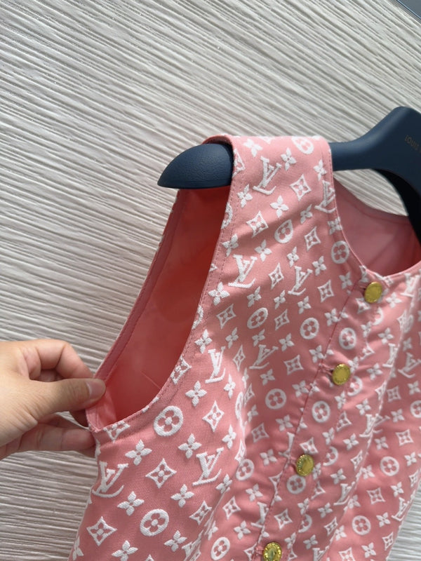 LV 25 White Logo Vest Dress Pink Cotton Wool