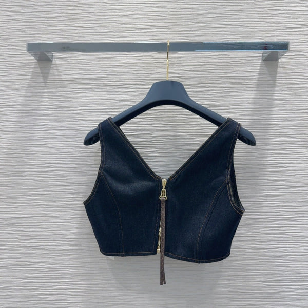 LV 25 Denim Back Zipper Shirt Blue Cotton