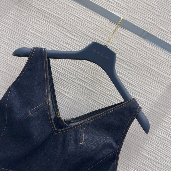 LV 25 Denim Back Zipper Shirt Blue Cotton