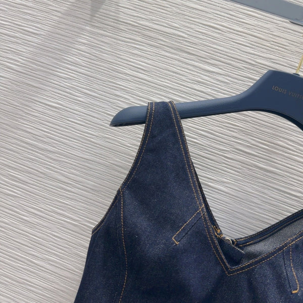LV 25 Denim Back Zipper Shirt Blue Cotton