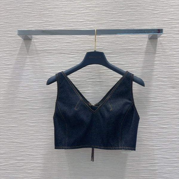LV 25 Denim Back Zipper Shirt Blue Cotton