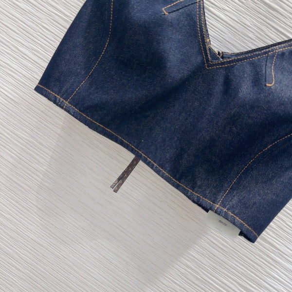 LV 25 Denim Back Zipper Shirt Blue Cotton