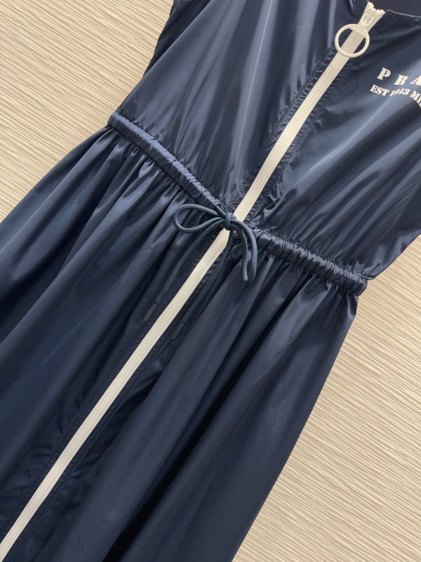 Prada 2025 Sleeveless Dress Navy Blue Polyester