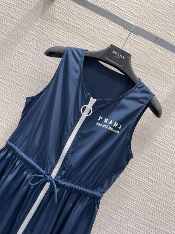 Prada 2025 Sleeveless Dress Navy Blue Polyester