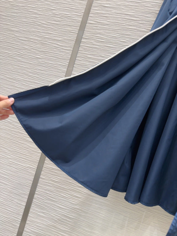 Prada 2025 Sleeveless Dress Navy Blue Polyester