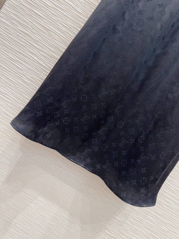 LV 25 Custom Zipper Collar Dress Black White Viscose Rayon