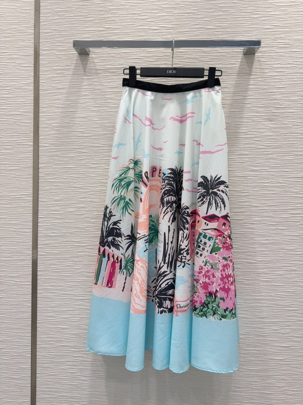 CD 25 Long Skirt Light blue mix Colors Polyester