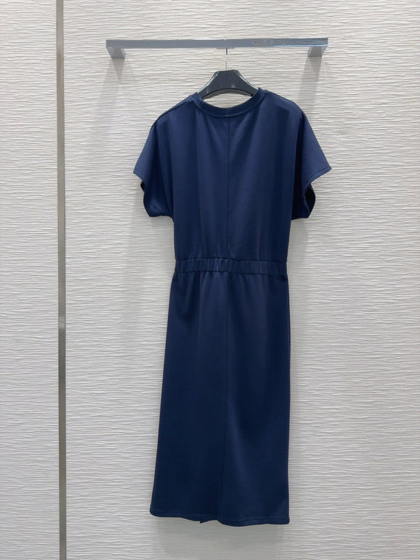 Celine 25 Twisted Waist Dress Navy Blue Cotton
