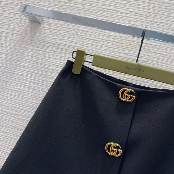 GG Crêpe Skirt With Double G Button Black Wool 346672