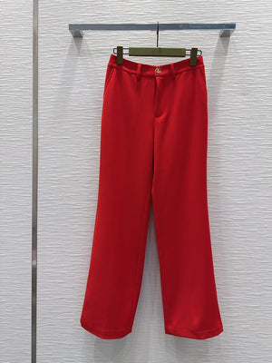 GG Crêpe Elegant Trousers With Double G Button Red Wool 346705