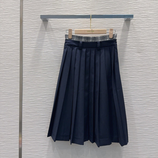 Miu PE26 Ensemble Polo Jupe plissée Bleu Marine Polyester Coton 351275