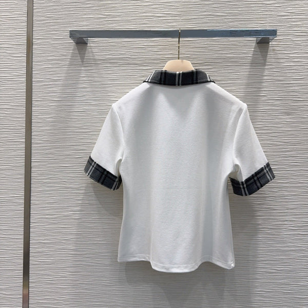 Miu PE26 Ensemble Polo Jupe plissée Blanc Gris Anthracite Polyester Coton 351269