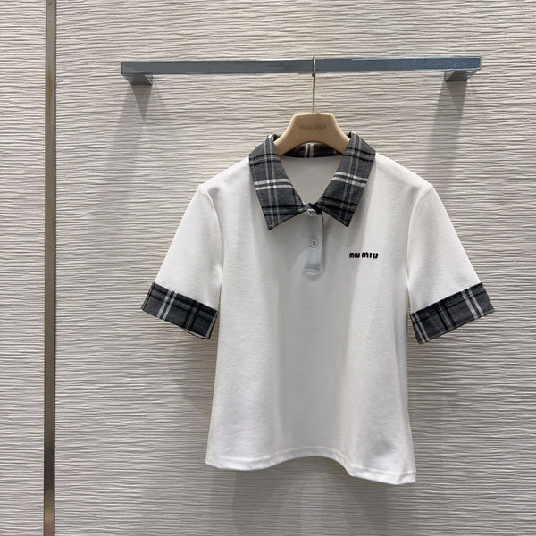 Miu PE26 Ensemble Polo Jupe plissée Blanc Gris Anthracite Polyester Coton 351269