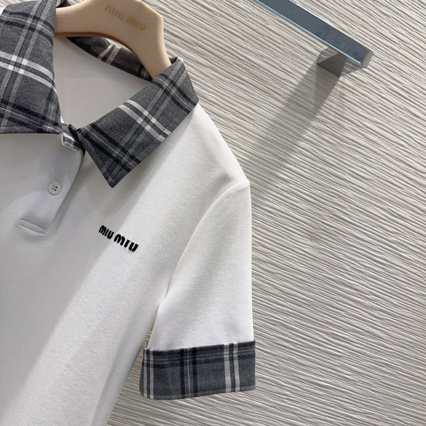 Miu PE26 Ensemble Polo Jupe plissée Blanc Gris Anthracite Polyester Coton 351269