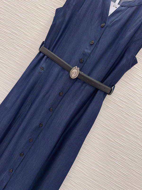 CD 26s Sleeveless Shirt Dress Blue Cotton Viscose 395000