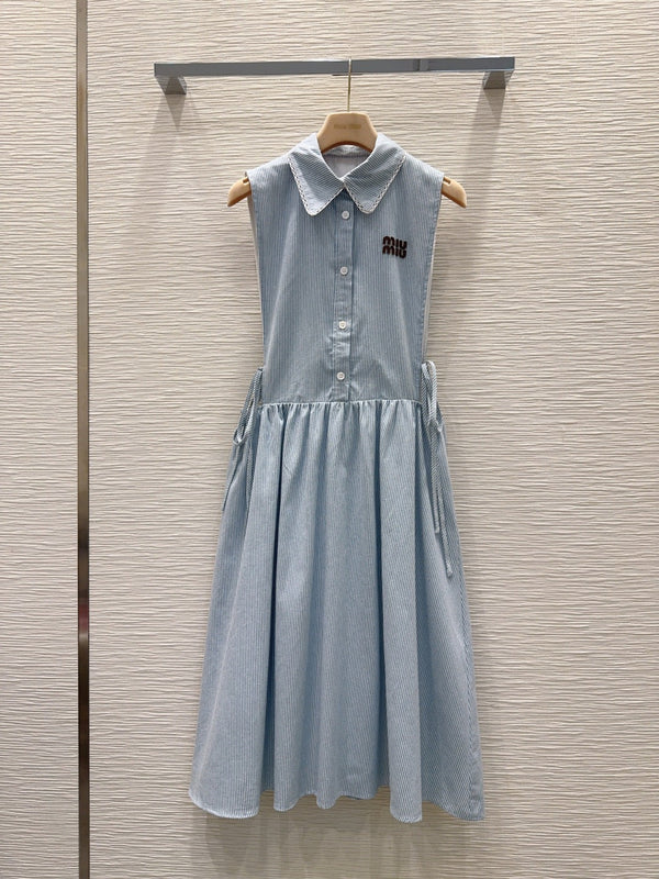 Miu 26s Vest Dress Light Blue White Cotton 394977