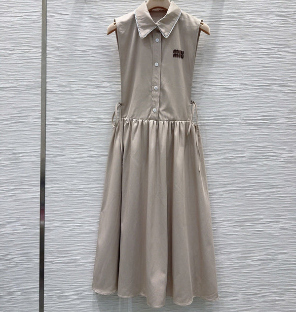Miu 26s Vest Dress Light Taupe White Cotton 394974
