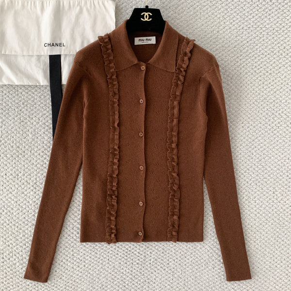 Miu 26s Cardigan Brown Cashmere Silk 380641
