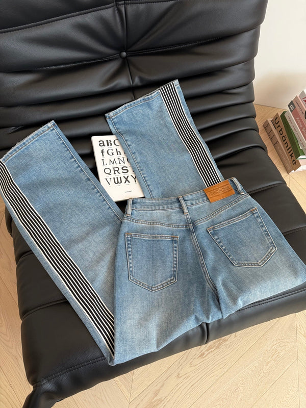 CD 25 Jeans a gamba dritta con cuciture a doppia fettuccia in cotone azzurro