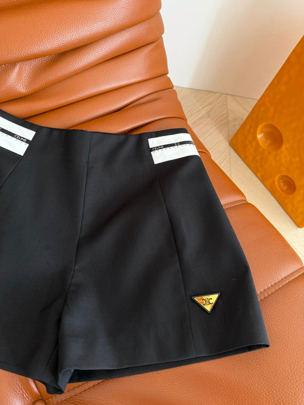 Pantaloncini a gamba larga Celine 25 in poliestere nero e grigio