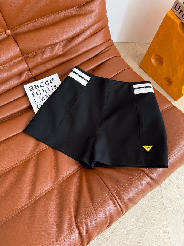 Pantaloncini a gamba larga Celine 25 in poliestere nero e grigio