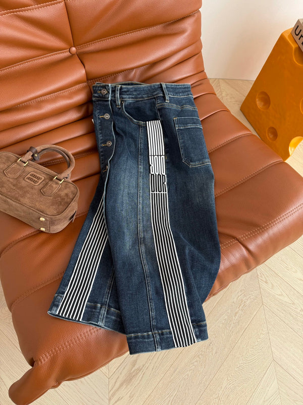 CD 2025 High Waisted Skirt Blue Cotton