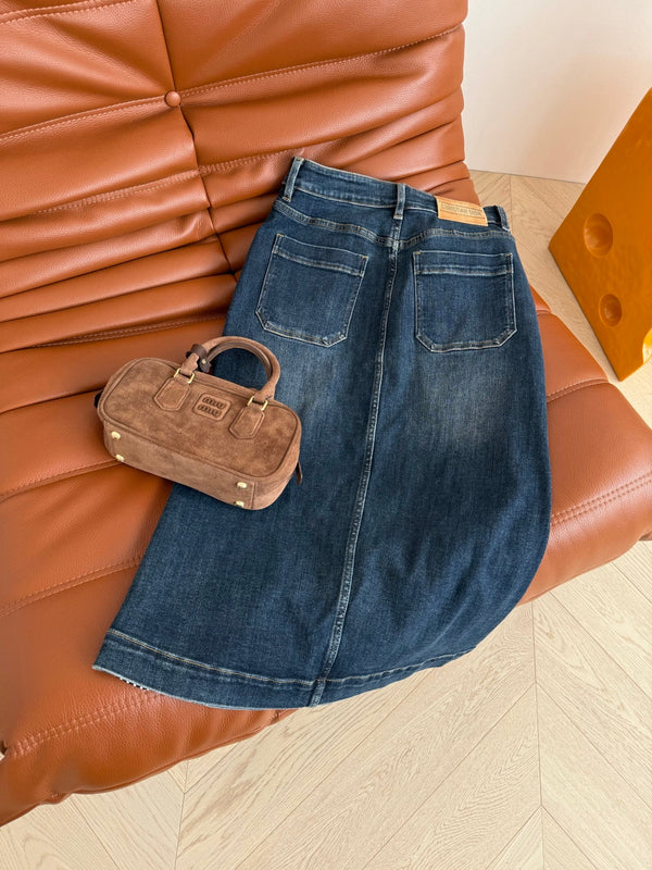CD 2025 High Waisted Skirt Blue Cotton