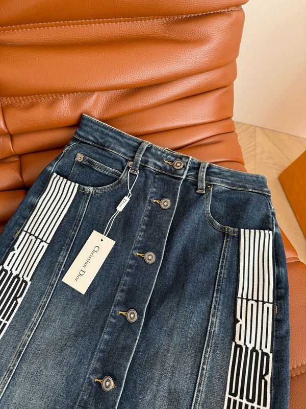 CD 2025 High Waisted Skirt Blue Cotton