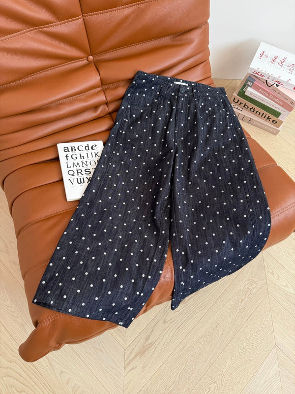 Celine 25 Polka-dot Pants Navy Blue Cotton