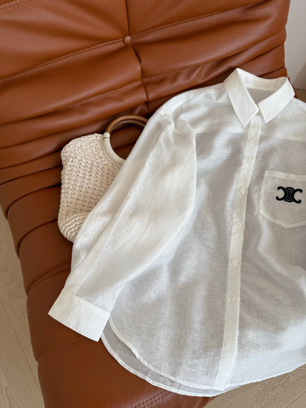 Celine 25 Logo Shirt Yellow and White Cotton