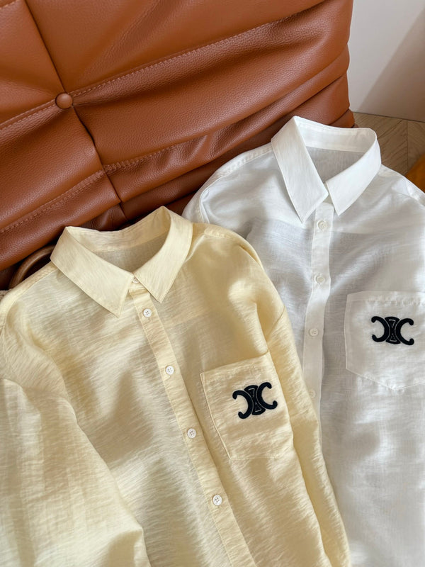 Celine 25 Logo Shirt Yellow and White Cotton