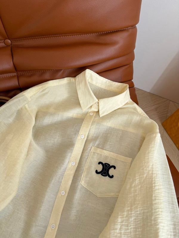 Celine 25 Logo Shirt Yellow and White Cotton