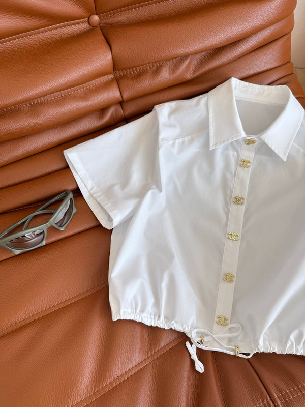 Celine 25 Wide Shoulder with Gold Metal Button White Cotton