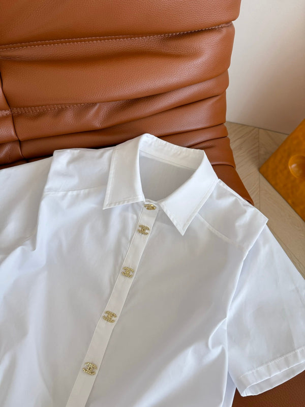 Celine 25 Wide Shoulder with Gold Metal Button White Cotton