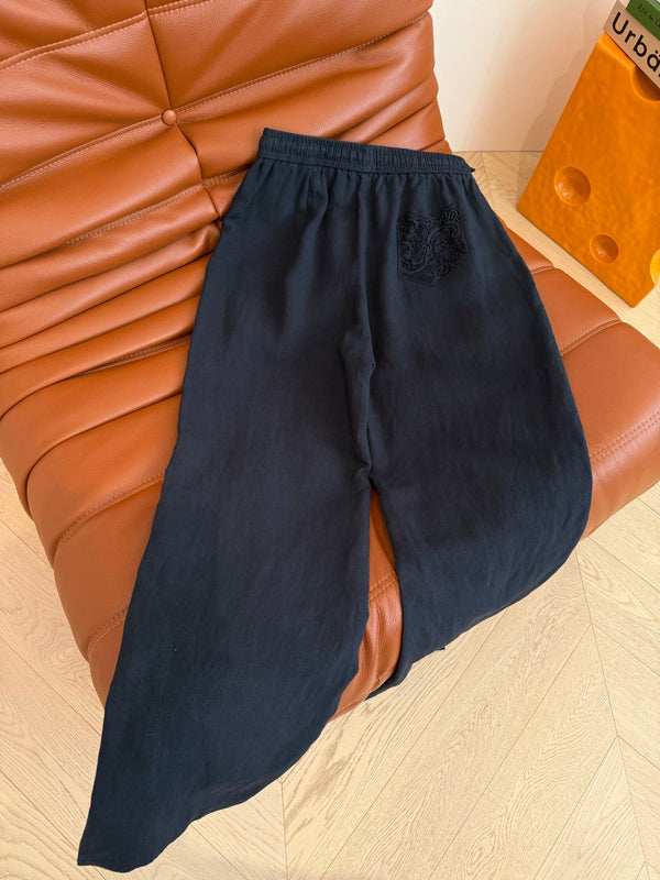 CD 25 Hollow Lace Pant Black and White Natural Fiber