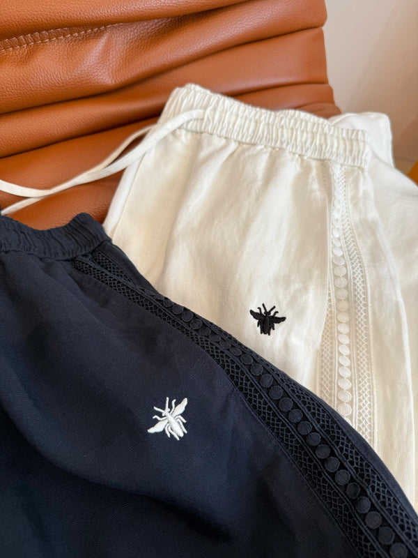 CD 25 Hollow Lace Pant Black and White Natural Fiber