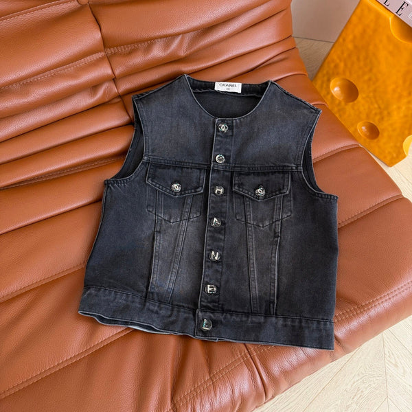 CC 26s Wide-Leg Vest Black Denim 398131
