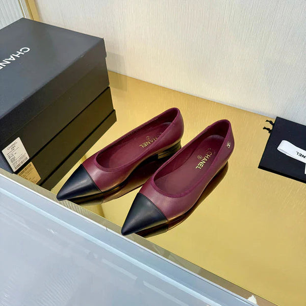 CC 2026 Ballerines Rouge Bordeaux Cuir d'agneau noir 668126