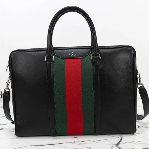 GG 2026 Mega Web Trademark Briefcase 38cm Canvas Leather