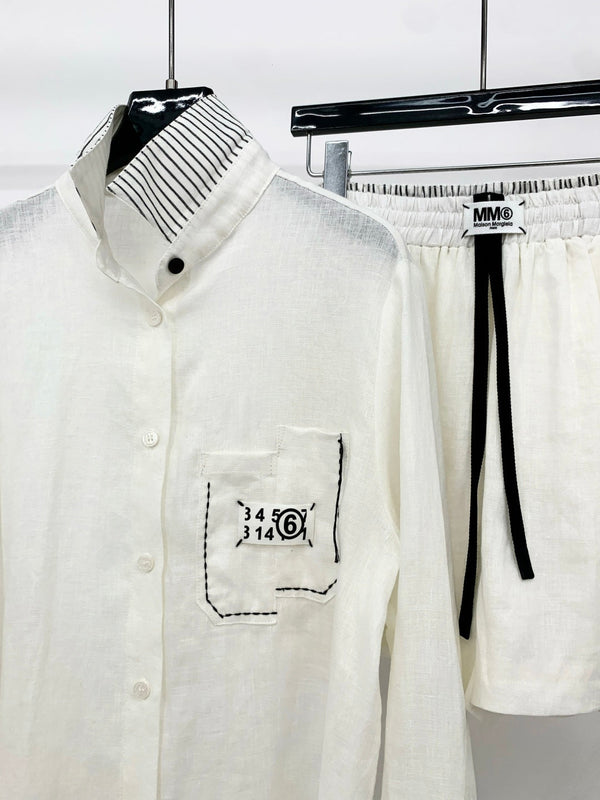 MM6 Set Shirt & Short White Linen 387979