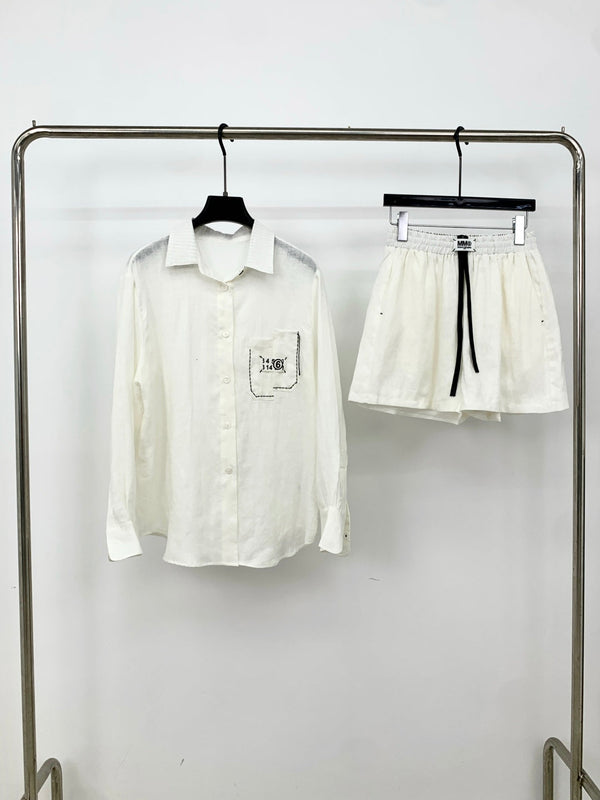 MM6 Set Shirt & Short White Linen 387979