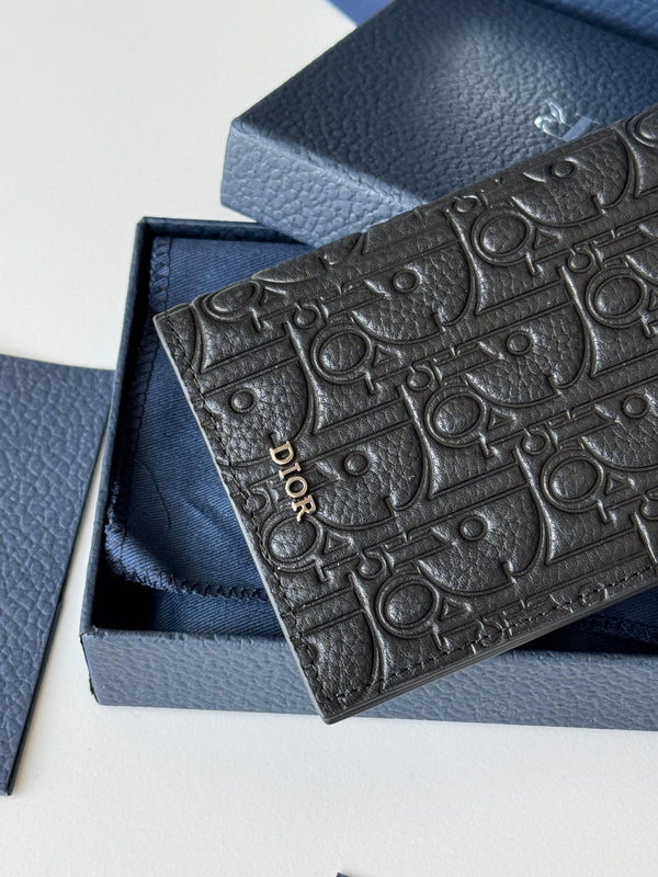 CD Vertical Bifold Card Holder Black Grain Cowhide