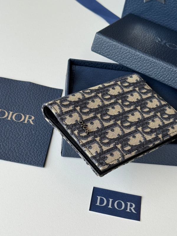 CD Oblique Passport Holder Black Beige Jacquard Cowhide