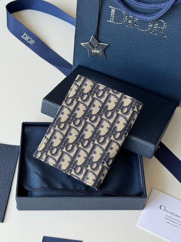 CD Oblique Passport Holder Black Beige Jacquard Cowhide
