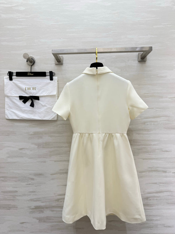 CD Fitted Dress with CD Buttons Cream Wool Silk 394196