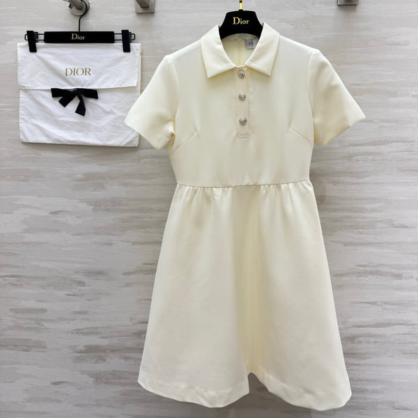 CD Fitted Dress with CD Buttons Cream Wool Silk 394196