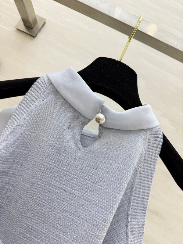 CC Tie-Knit Halter Top Light Grey Cashmere 394170